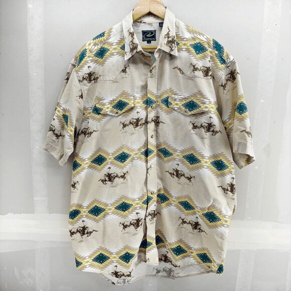 Roper Pearl Snap Aztec Southwestern Cowboy Cattle Stampede AOP Mens XL Shirt EUC - Picture 3 of 7